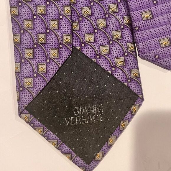 Versace Purple Geometric Silk Ties - Picture 3 of 7
